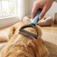 Cat Brush and Dog Brush 3-Piece Set for Dog Grooming, Stainless Steel Cat Comb and Dog Comb for Long Hair, Self-Cleaning Tool, Ergonomic Handle