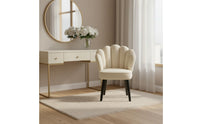 Thick Padded Seat Petal Back Vanity Chair Ergonomic Backrest Swivel Dressing Stool Includes Pillow Velvet Makeup Chair Space Saving for Women, Girls, Bedroom