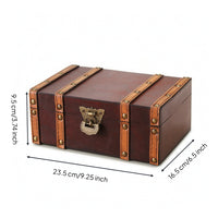 Wooden Keepsake Box with Hinged Lid Rustic Wooden Box with Hinged Lid Antique-Themed Storage Chest for Vanity, Desk, Shelf