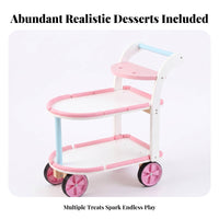 Pink and White Wooden Toy Cart Curved Handle Wooden Rolling Cart Open Shelves Children's Furniture Rounded Edges