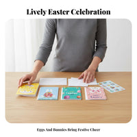 12 Pieces Easter Wishes Card Set Bunny and Egg Patterns Easter Notelet Pack Includes Envelopes Greeting Cards for Family, Families Event, Home
