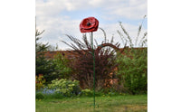 Red Flower Garden Stake Weather-Resistant Metal Garden Stake Eye-Catching Design Outdoor Decoration