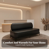 Wear-Resistant Upholstery Black Minimalist Couch Easy to Clean 2-Seater Settee High-Density Foam Cushion Commercial Furniture Mid-Century-Century Modern Aesthetic for Interior Designers, Apartment Dwellers, Clothing Boutique Retail Space, Beauty Salon