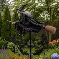 Halloween Kinetic Wind Rotator with Witch Rotating Witch Wind Rotator Spooky Yard Art Whimsical for Pathway