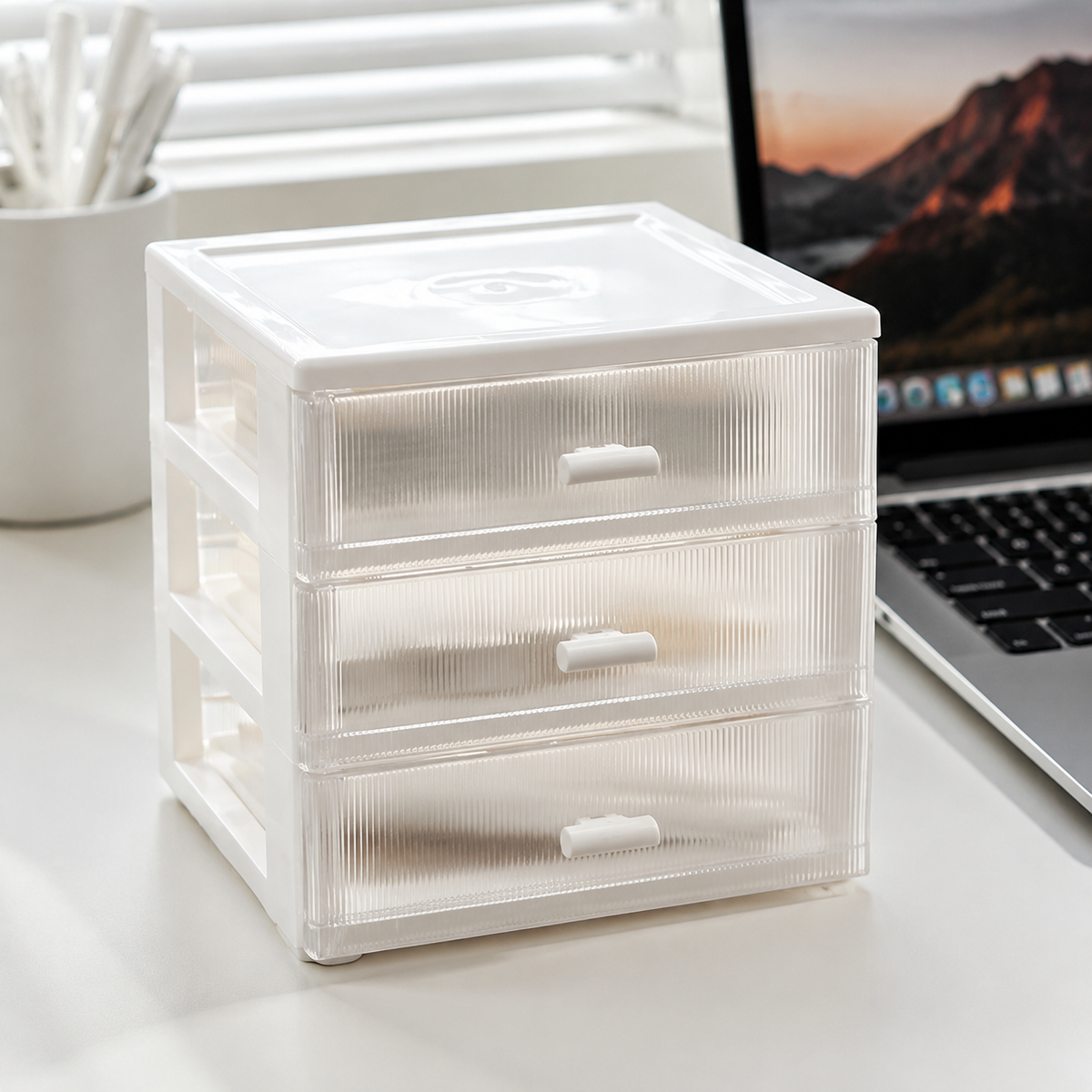 Desktop Storage Letter Case, Document Case, 3 Drawers, Desk Organizer, Plastic, 18L