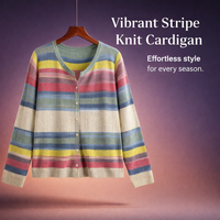 Cardigan for Women Plus Size with Button Front and Round Neck Design, Striped Knit Sweater for Spring Casual Wear, Loose Fit XXXL