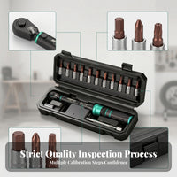 Hard Storage Case Mini Cycle Tightening Force Wrench 2.5-30 Nm 1/4 Inch Drive Tightening Force Wrench Set Knurled Grip Cycle Repair Kit Driver Bits