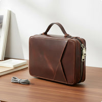 Leather Cable Organizer Rounded Corners Electronics Organizer Case Compact Size