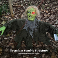 Halloween Zombie Stake Red Glowing Eyes Green-Faced Zombie Figure Holiday Decor Hair