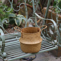 Laundry Basket for Versatile Laundry Storage, Seagrass Belly Plant Pot and Plant Basket, Foldable Toy Basket or Storage Bag, Handmade Handle