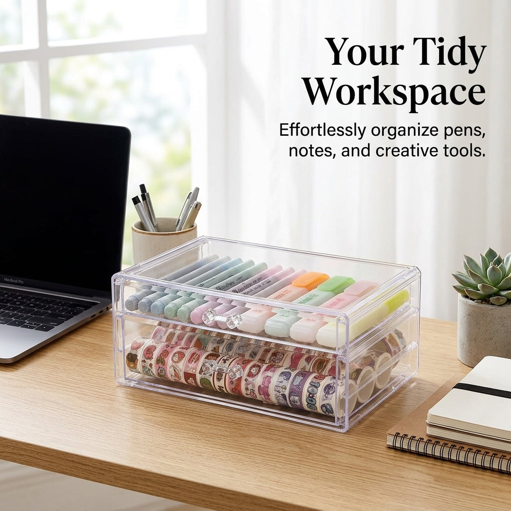 Desktop Drawers Storage Organizer for Desk Supplies, Clear Drawer Unit for Students, Dust Proof Study Table