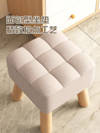 实木凳子家用客厅可叠放板凳网红小凳子茶几凳沙发凳儿童矮凳方凳 【中号天蓝色】-加厚柔软坐垫-全实木凳腿30*30*26cm