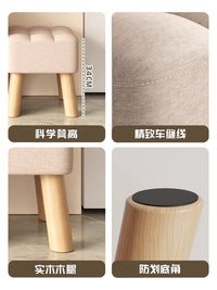 实木凳子家用客厅可叠放板凳网红小凳子茶几凳沙发凳儿童矮凳方凳 【中号天蓝色】-加厚柔软坐垫-全实木凳腿30*30*26cm