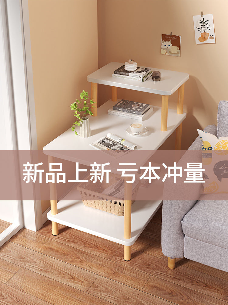 沙发边柜侧边柜桌子简易家用客厅旁边的小茶几边桌边几置物架角几 升级款【双层】橡胶木色40*40*52