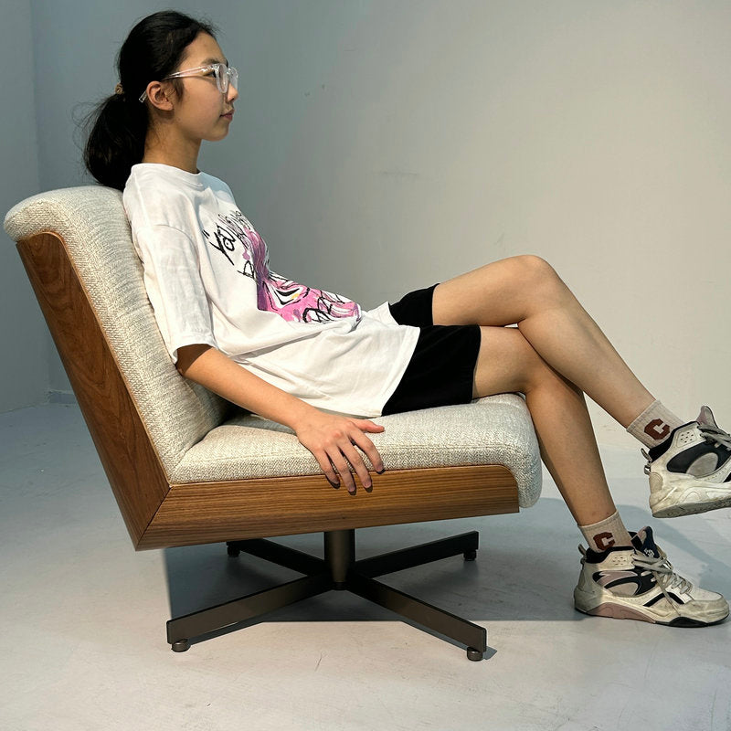 daiki单人沙发椅复古中古风真皮现代客厅懒人躺椅休闲椅旋转椅子 矮背款无扶手-超纤皮/仿真皮