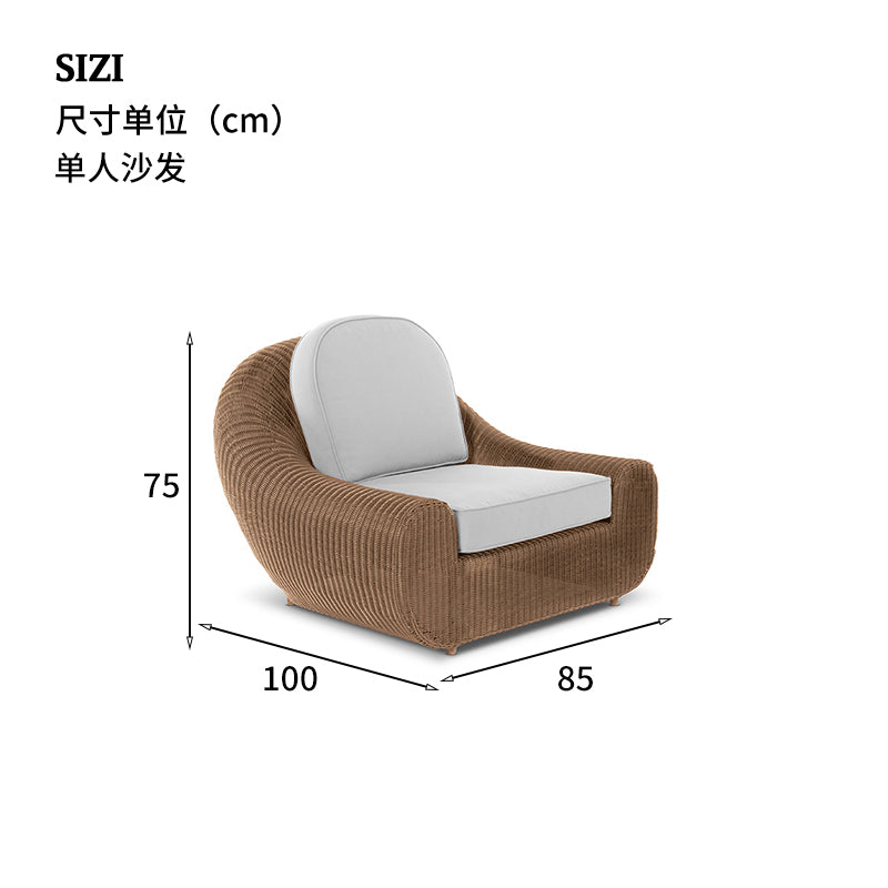 户外藤编沙发室外休闲组合别墅庭院露台防水防晒阳光房藤椅家具 单人沙发（黑款）