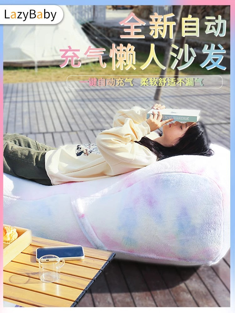 LAZYBABY家用自动充气床懒人沙发卧室客厅单人可躺可睡办公午休床 自动充气沙发+风黑白奶牛沙发套 175x83cm