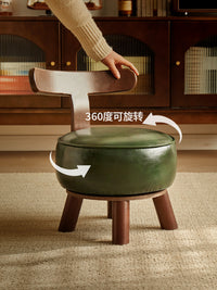 三梦实木旋转凳子家用可旋转矮凳客厅沙发茶几凳现代简约换鞋凳 旋转牛角沙发-实木框架-绿色油蜡皮【可旋转】