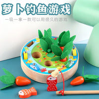 Wooden Carrot Harvest & Magnetic Fishing Game for Kids - Fine Motor Skill Educational Toy
