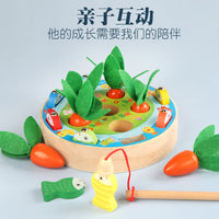 Wooden Carrot Harvest & Magnetic Fishing Game for Kids - Fine Motor Skill Educational Toy