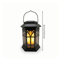 Flame-Effect Lantern with Carrying Handle Decorative Hanging Solar Lantern Weatherproof Portable for Courtyard
