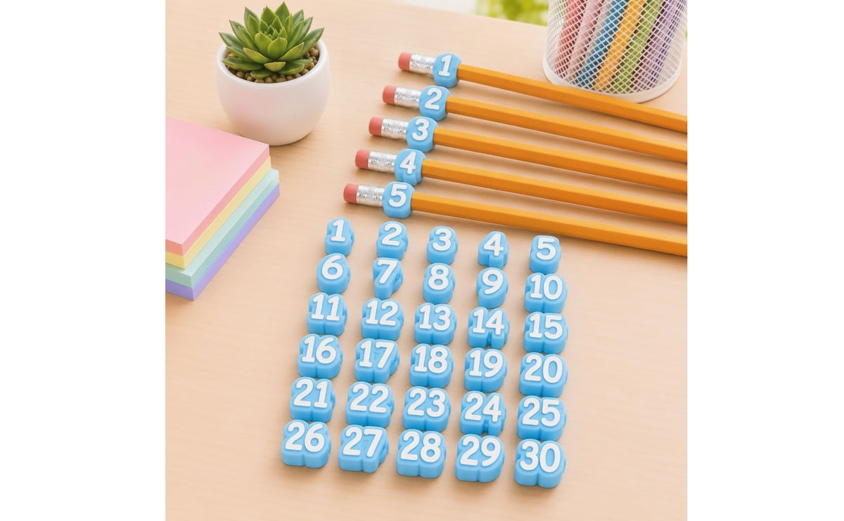 30 Pieces Numbered Pencil Toppers Elastic Pencil Toppers with Numbers Numbered Cover Lightweight Classroom for Teachers