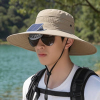 Design Solar Fan Hat Lightweight Fisherman Hat with Fan Breathable Mesh Outdoor Headwear Adjustable Chin Strap for Fishers, Hikers, Gardeners, Fishing, Hiking, Beach, Gardening