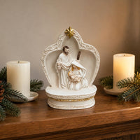 Church Arch Nativity Cream-White Holiday Decor Gold Accents