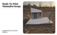 Weathered Damaged House Model Mini Diorama Kit Rectangular Base Gray Collectible Display Rural House Diorama