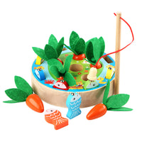 Wooden Carrot Harvest & Magnetic Fishing Game for Kids - Fine Motor Skill Educational Toy
