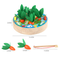 Wooden Carrot Harvest & Magnetic Fishing Game for Kids - Fine Motor Skill Educational Toy