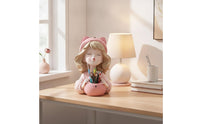 Pink Figurine Pen Holder Sculpted Girl Figurine Organizer Aesthetic Desk Organizer with Container Cartoon for Vanity