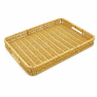 Wicker Serving Basket with Handles Rectangular Wicker Tray with Handles Versatile Rectangle Serving Tray for Hosts, Bakery, Kitchen