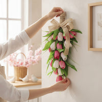 Floral Teardrop Swag with Burlap Bow Faux Teardrop Swag with Burlap Bow Realistic Hanging Flowers for Brides, Wall Decor, Wedding