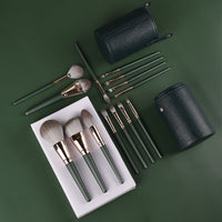14-Piece Green Makeup Brush Set with Storage Bag/Holder - Ultra-Soft Powder, Blush, Eyeshadow Brushes