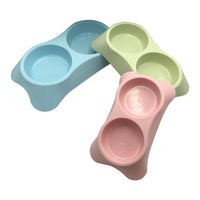 Pet Double Bowl for Cats and Dogs - Trapezoidal Plastic Food and Water Feeder for Small, Medium, Large Pets