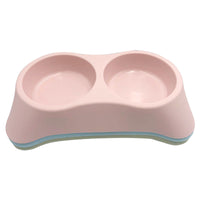 Pet Double Bowl for Cats and Dogs - Trapezoidal Plastic Food and Water Feeder for Small, Medium, Large Pets