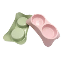 Pet Double Bowl for Cats and Dogs - Trapezoidal Plastic Food and Water Feeder for Small, Medium, Large Pets