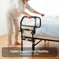 Anti-Fall Foldable Bed Safety Rail Heavy-Duty Steel Frame Elderly Stand Assist Bed Handle Tool-Tool-Less Assembly for Caregivers, Bedroom