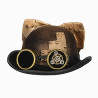 Handmade Steampunk Top Hat Velvet Felt Top Hat with Goggles Rivet-Style Studs