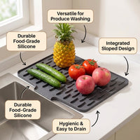 Silicone Draining Mat with Raised Edge for Kitchen Sink, Counter for Home Cooks, Heat Resistant Non Slip