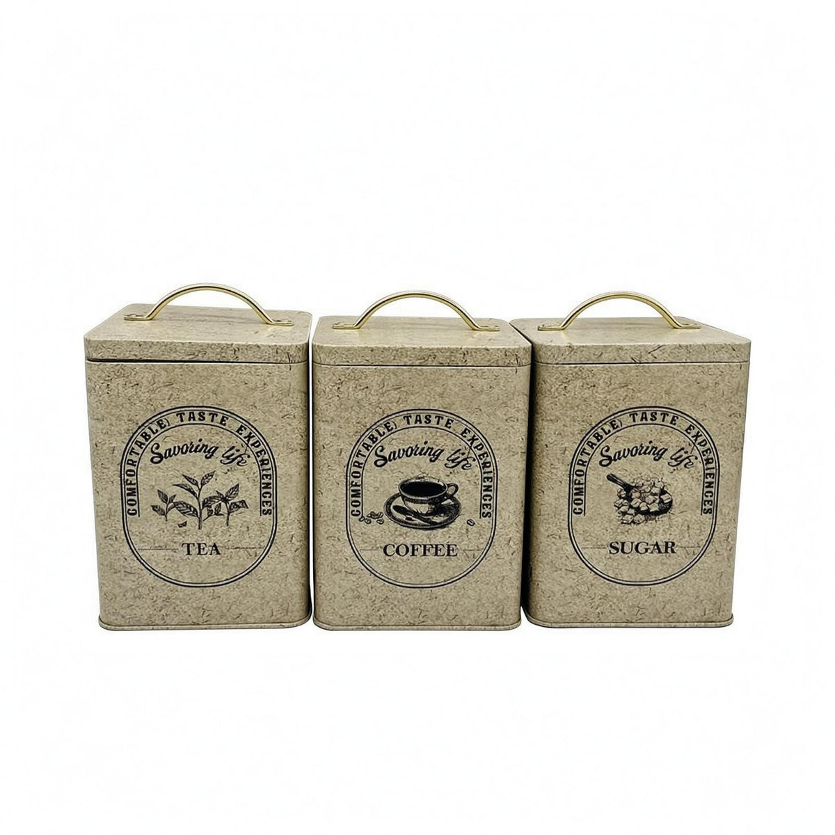 3 Pieces Coffee Can Vintage Style Tea Tin Square Kitchen Storage