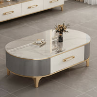 Oval-Shaped Coffee Table Table Modern Coffee Table with Storage Drawer Ribbed Furniture for Living Room, Apartment
