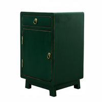 Colored Lacquer Finish Chinese design Storage Trunk Vintage Look Single-Door Nightstand Multifunctional Design Bedside Table Handmade for Interior Decorators, Apartment Dwellers, Homeowners, Living Room, Bedroom, Hallway, Entryway