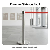 Heavy Duty Base Stainless Steel Queue Pole Rustproof Retractable Belt Stanchion Multiple Colors Stanchion Post with Belt Stable for Event Organizers, Retail Managers, Business Owners, Airports, Exhibitions, Shopping Malls, Exhibition Halls