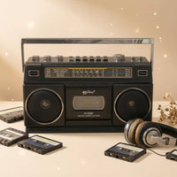 Built-in Handle AM/AM/radio Broadcast Radio Cassette Player Metal-Look Finish Tabletop Cassette Recorder Compact Two Speaker Radio