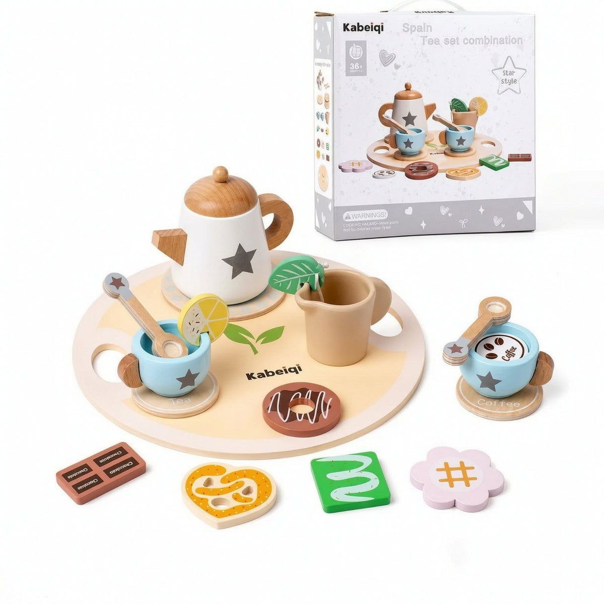 12 Pieces Wooden Tea Set Preschool Pretend Tea Set Wooden Playset Kids Colorful for Nursery