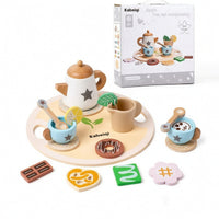 12 Pieces Wooden Tea Set Preschool Pretend Tea Set Wooden Playset Kids Colorful for Nursery