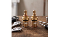 2 Pieces Hot and Cold Faucet Splined Faucet Valve Core Replacement with Threaded Collar for Kitchen Sink, Bathroom Tap