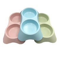 Pet Double Bowl for Cats and Dogs - Trapezoidal Plastic Food and Water Feeder for Small, Medium, Large Pets